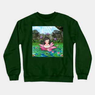 Girl meditating on lotus flower Crewneck Sweatshirt